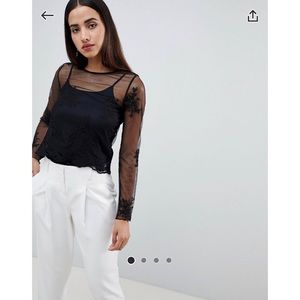ASOS design top scalloped hem and embroidery